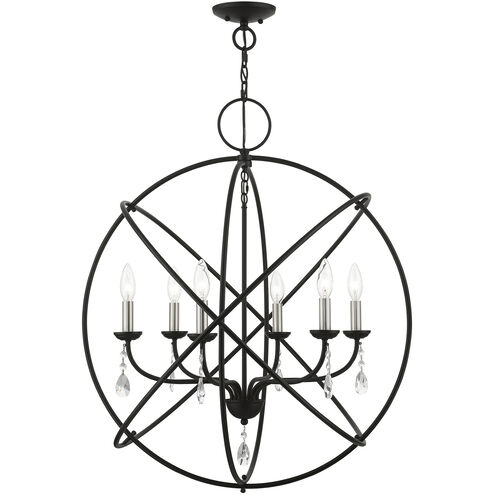 Aria 6 Light 28 inch Black with Brushed Nickel Finish Candles Pendant Chandelier Ceiling Light, Globe