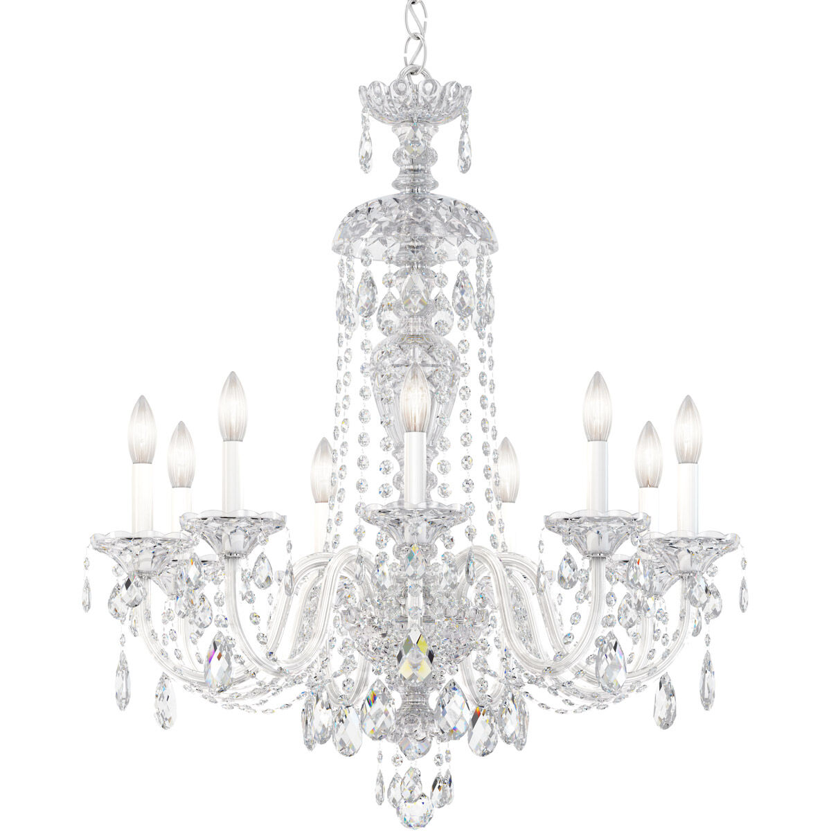Sterling 9 Light 27 inch Polished Silver Chandelier Ceiling Light in Swarovski