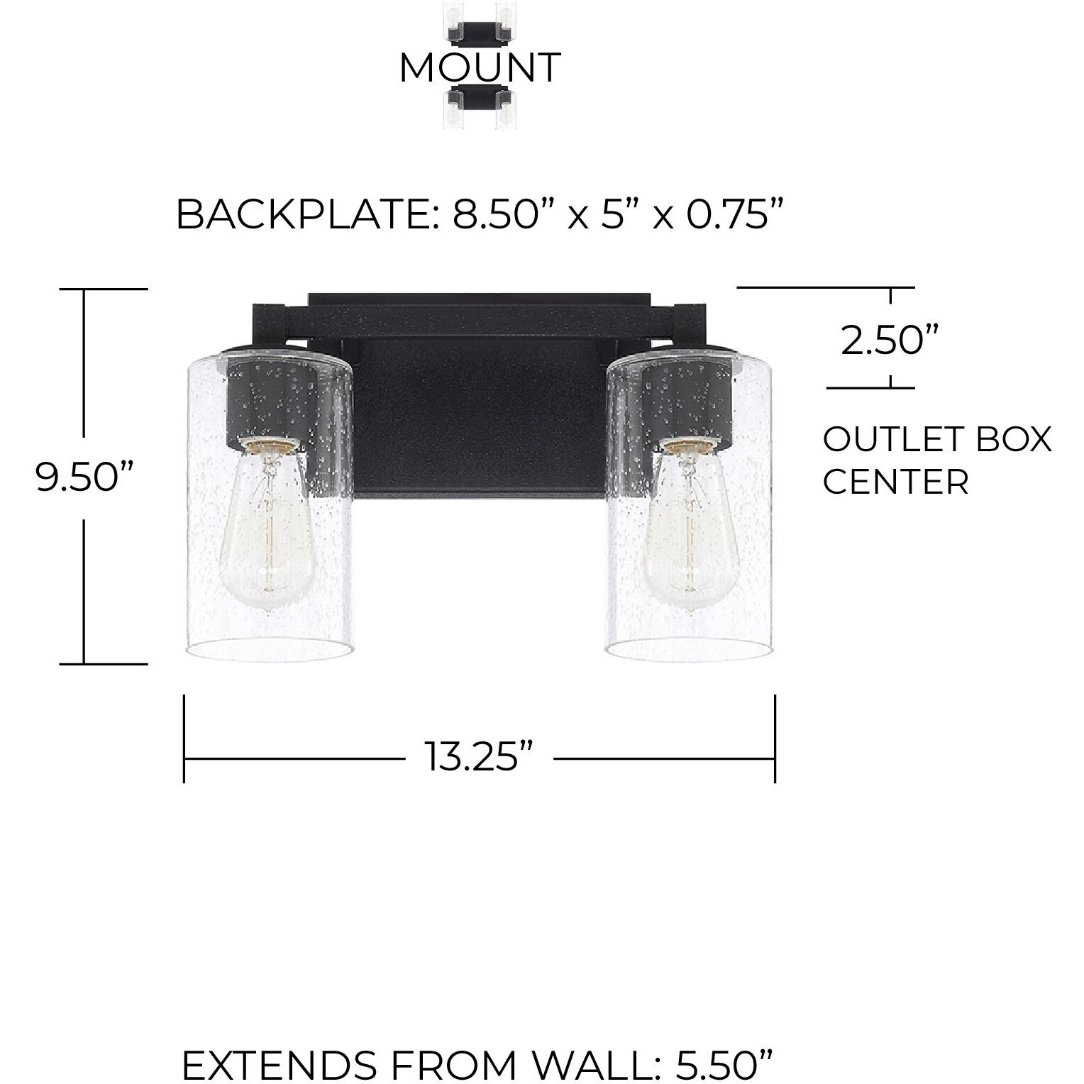 Ravenwood 2 Light 13 inch Black Iron Vanity Light Wall Light