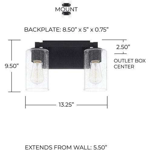 Ravenwood 2 Light 13 inch Black Iron Vanity Light Wall Light