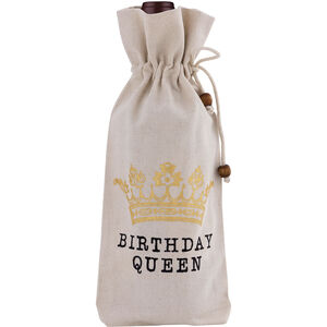 Birthday Queen White with Gold and Black Wine Bag