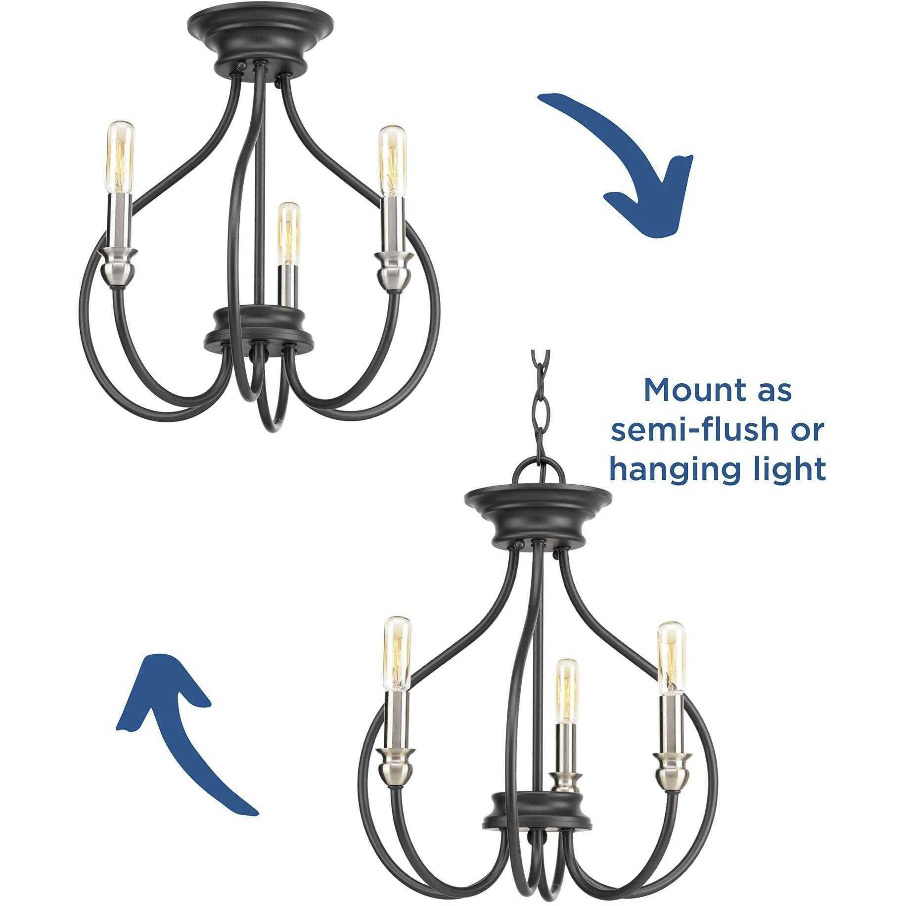 Whisp 3 Light 15 inch Graphite Semi-Flush Mount Convertible Ceiling Light