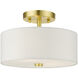 Meridian 2 Light 11 inch Satin Brass Semi Flush Ceiling Light 