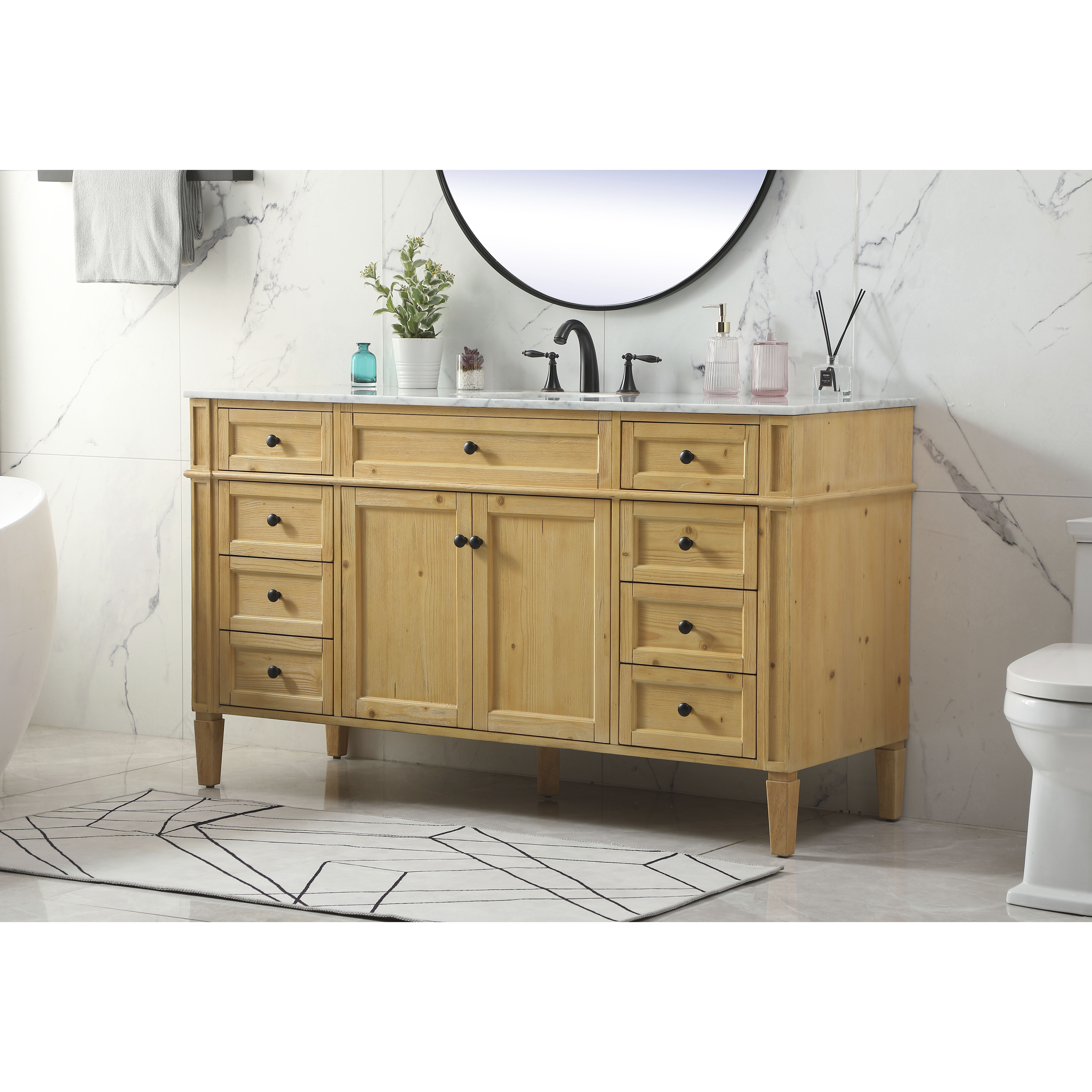 Park Avenue 60 X 21.5 X 35 inch Natural Wood Vanity Sink Set