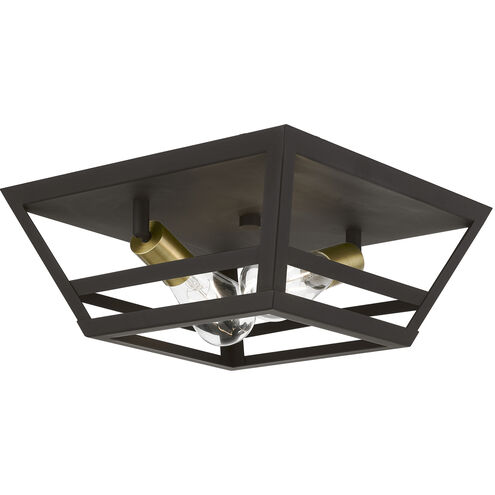 Schofield 2 Light 13 inch Bronze with Antique Brass Accents Flush Mount Ceiling Light