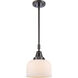 Franklin Restoration Large Bell 1 Light 8 inch Matte Black Mini Pendant Ceiling Light in Matte White Glass