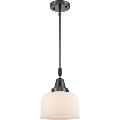 Franklin Restoration Large Bell 1 Light 8 inch Matte Black Mini Pendant Ceiling Light in Matte White Glass