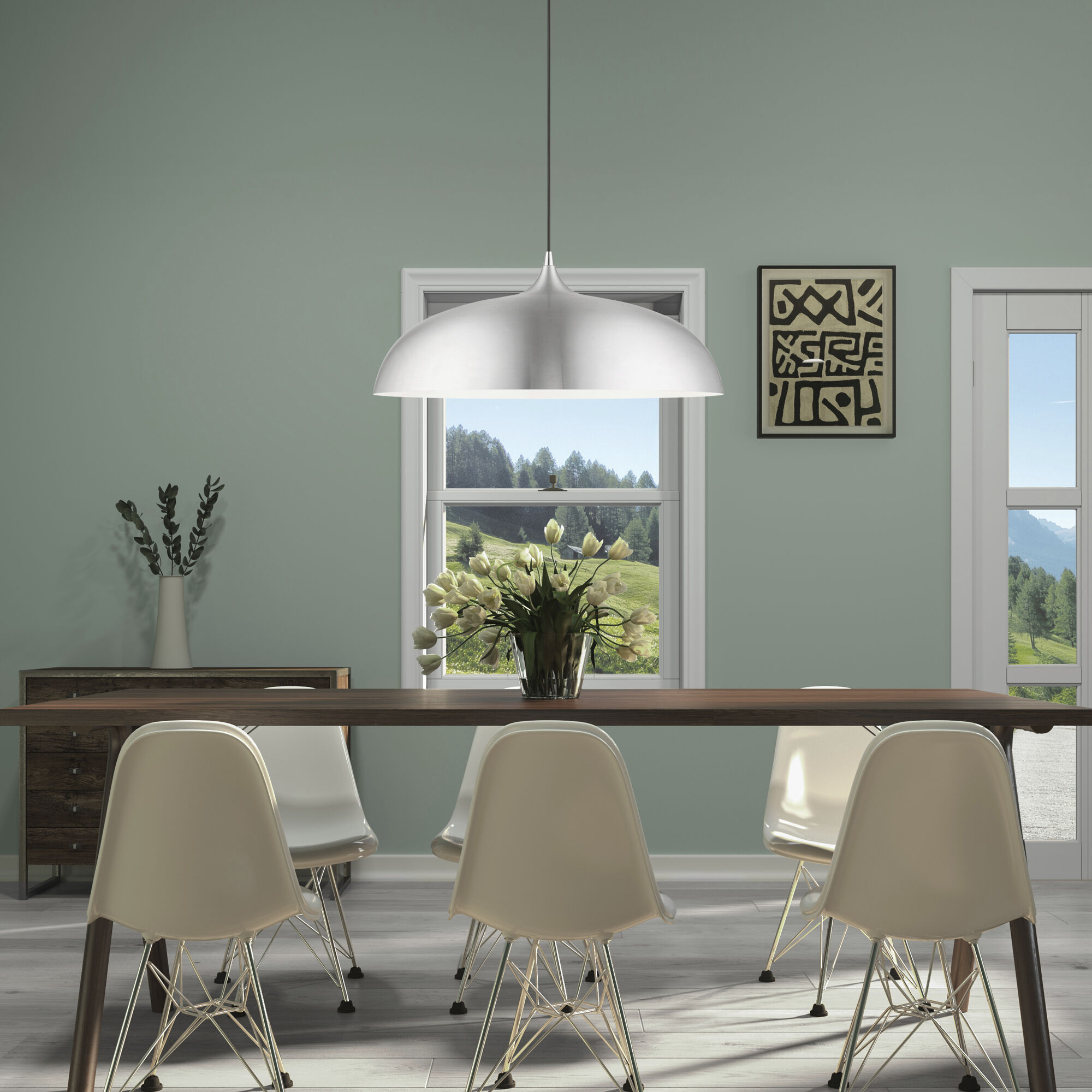 Amador 3 Light 24 inch Brushed Aluminum with Polished Chrome Accents Pendant Ceiling Light, Large