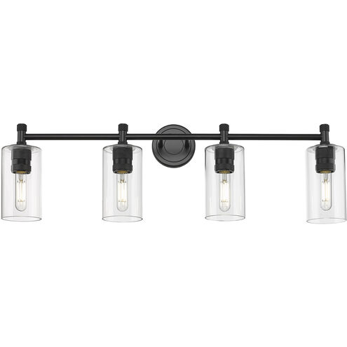 Crown Point 4 Light 33.88 inch Matte Black Bath Vanity Light Wall Light in Clear Glass
