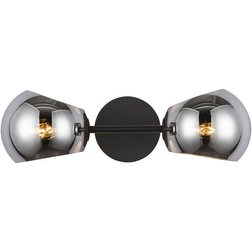 Alora Mood Willow 2 Light 16.75 inch Matte Black Bath Vanity Light Wall Light in Smoke Glass