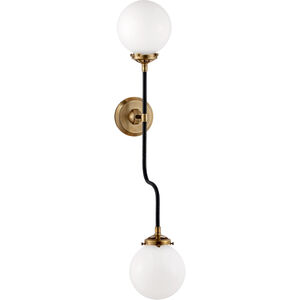 Ian K. Fowler Bistro 2 Light 6 inch Hand-Rubbed Antique Brass Double Bath Sconce Wall Light in White Glass