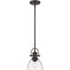 Hines 1 Light 7 inch Rubbed Bronze Mini Pendant Ceiling Light in Seeded Glass