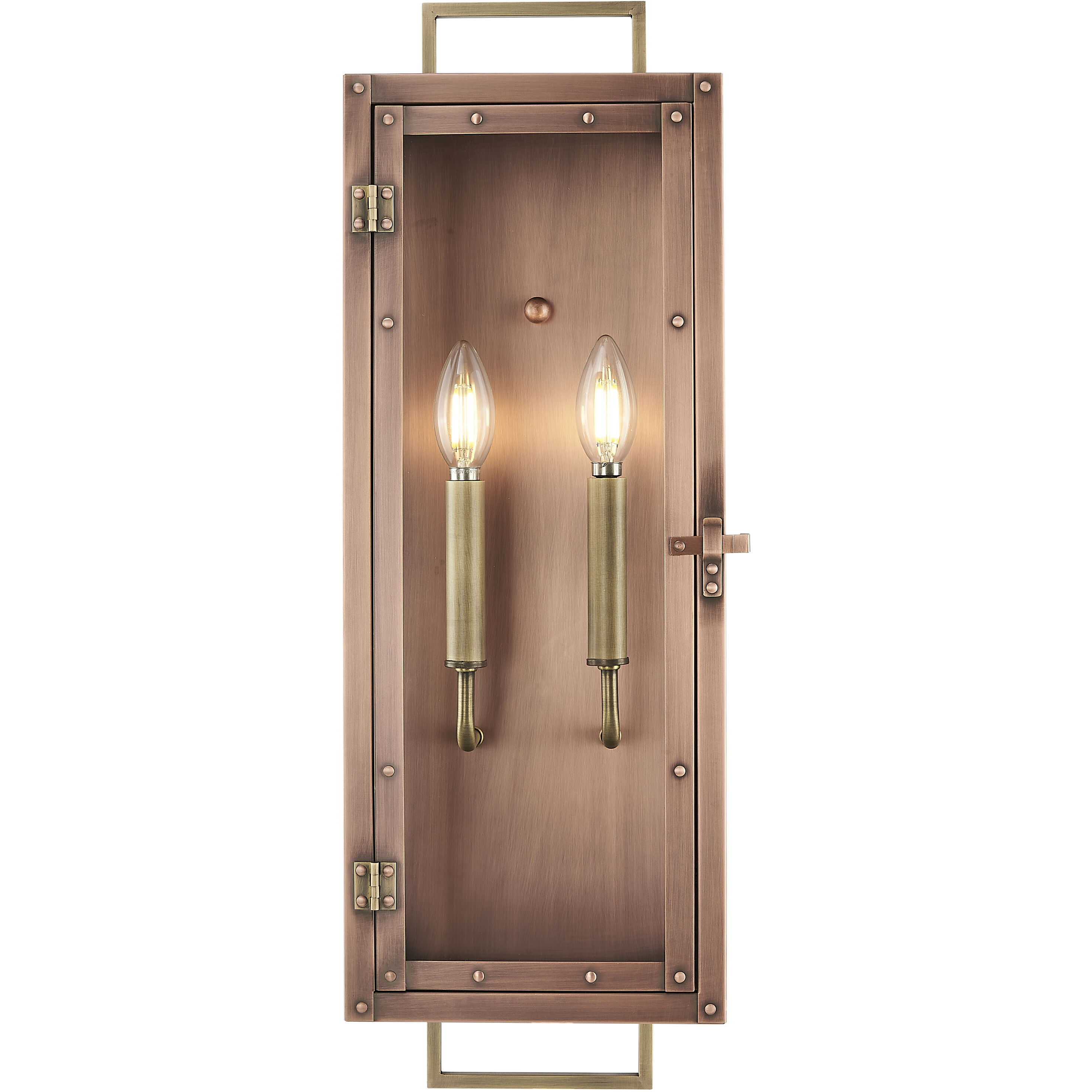 Spencer 2 Light 24 inch Antique Copper with Brass Accents Exterior Wall Mount