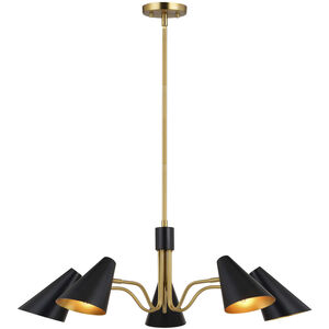 Pryce 5 Light 30.75 inch Matte Black and Satin Brass Chandelier Ceiling Light