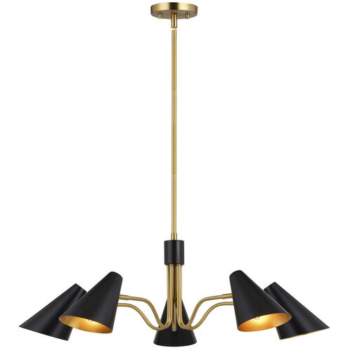 Pryce LED 30.75 inch Matte Black and Satin Brass Chandelier Ceiling Light