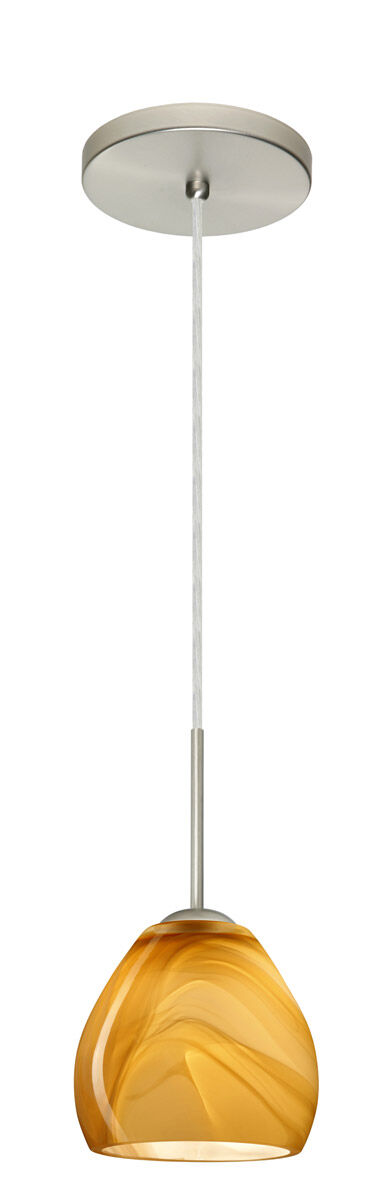 Bolla 1 Light Satin Nickel Pendant Ceiling Light in Honey Glass, Incandescent