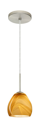 Bolla 1 Light Satin Nickel Pendant Ceiling Light in Honey Glass, Incandescent
