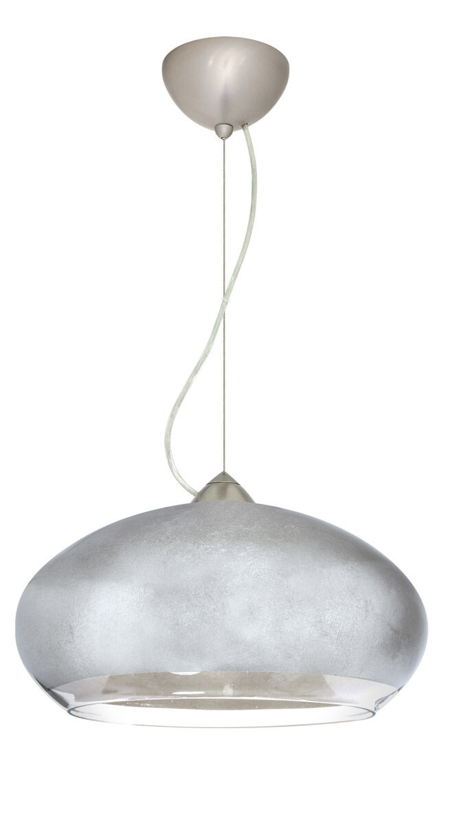 Brio 1 Light Satin Nickel Pendant Ceiling Light in Silver Foil Glass, Halogen