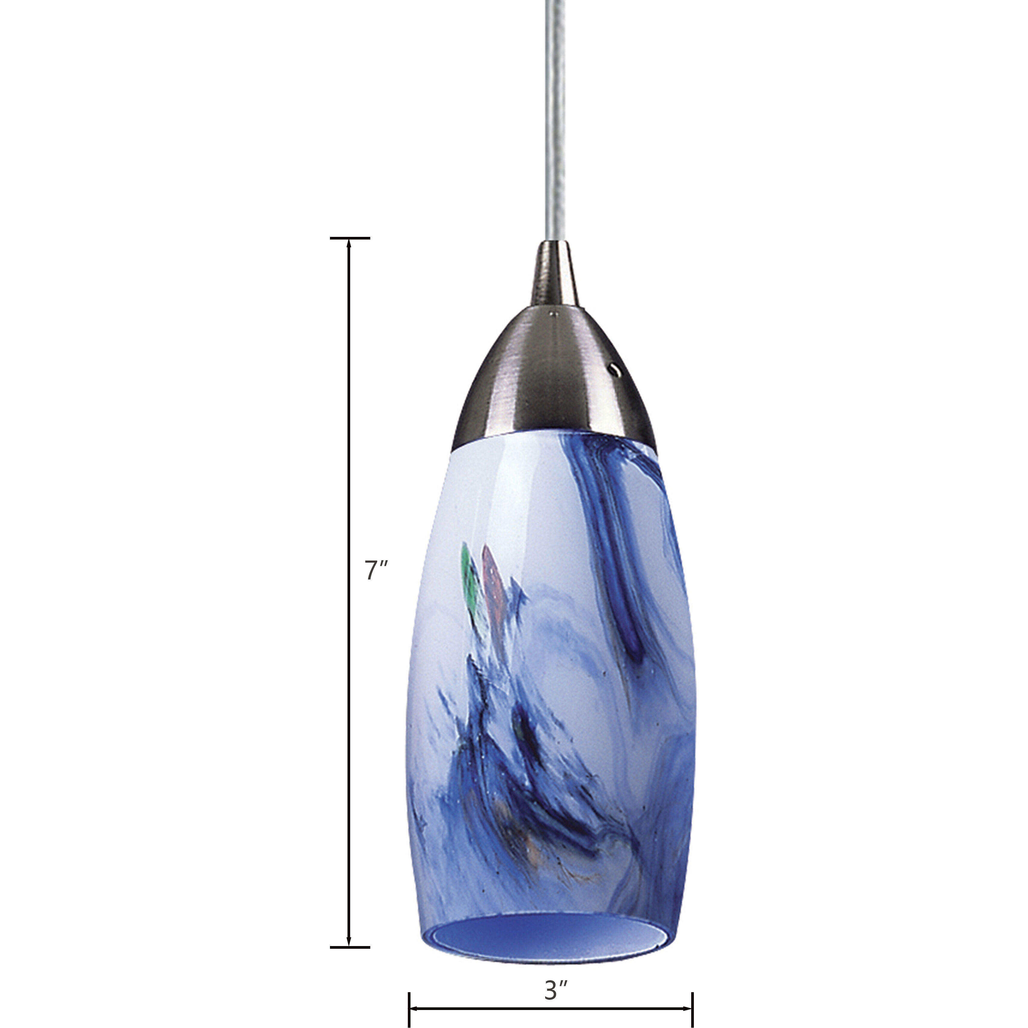 Milan 1 Light 3 inch Satin Nickel Mini Pendant Ceiling Light in White And Blue Glass