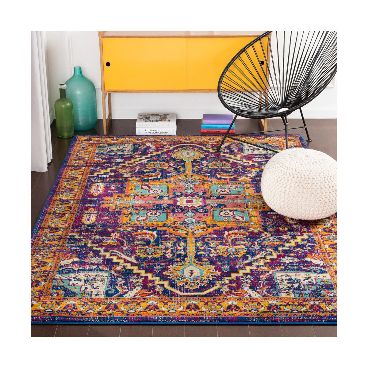 Jax 35 X 26 inch Dark Purple/Burnt Orange/Mustard/Mint/Emerald Rugs, Rectangle