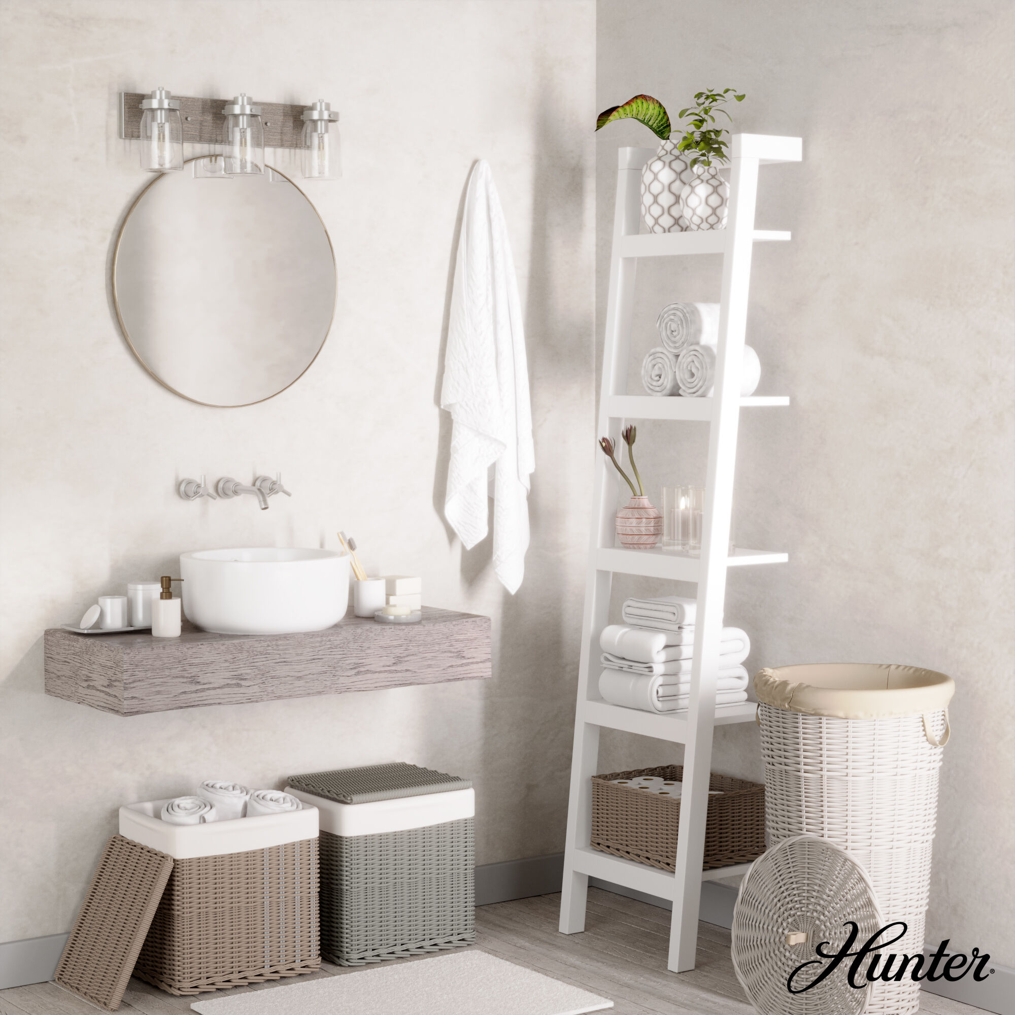 Devon Park 3 Light 24 inch Brushed Nickel and Grey Wood Vanity Light Wall Light