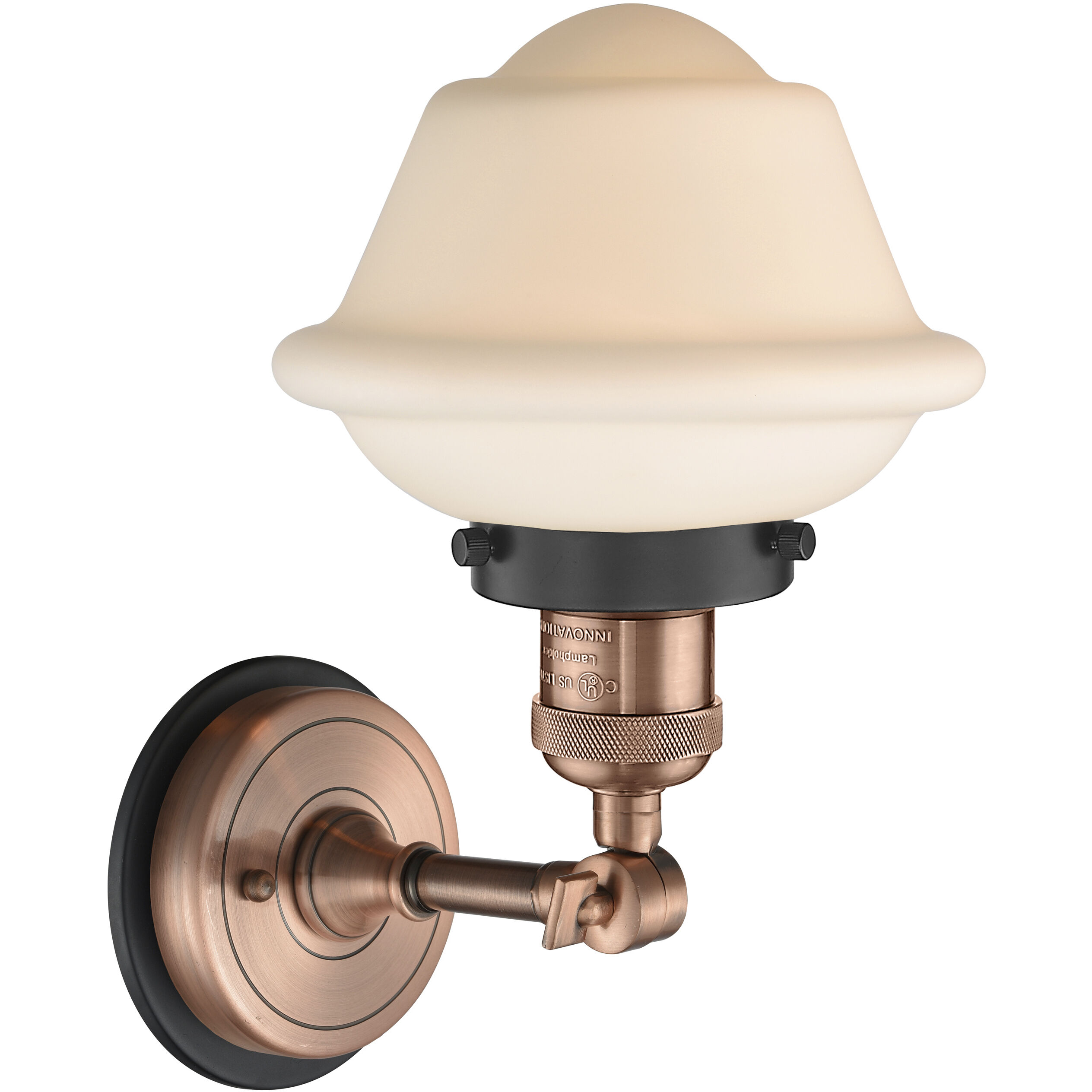 Oxford Sconce Wall Light in Matte White Glass, Antique Copper/Matte Black