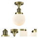 Franklin Restoration Beacon 1 Light 6 inch Antique Brass Semi-Flush Mount Ceiling Light in Matte White Glass, Franklin Restoration