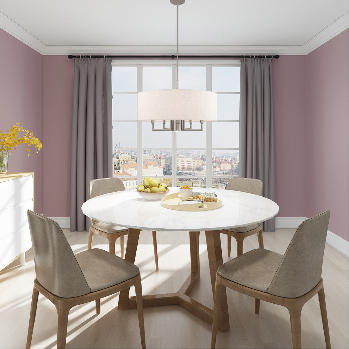 Meridian 6 Light 24 inch Brushed Nickel Pendant Chandelier Ceiling Light