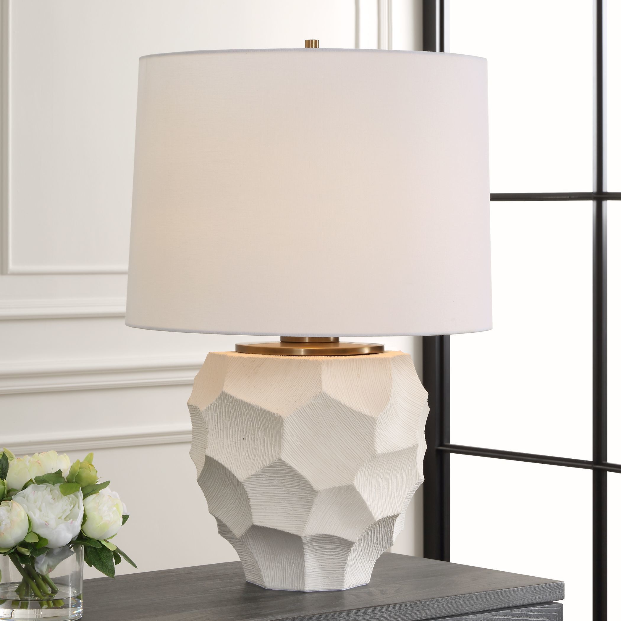 On Edge 28 inch 150.00 watt Chalk White Glaze and Antique Brass Table Lamp Portable Light
