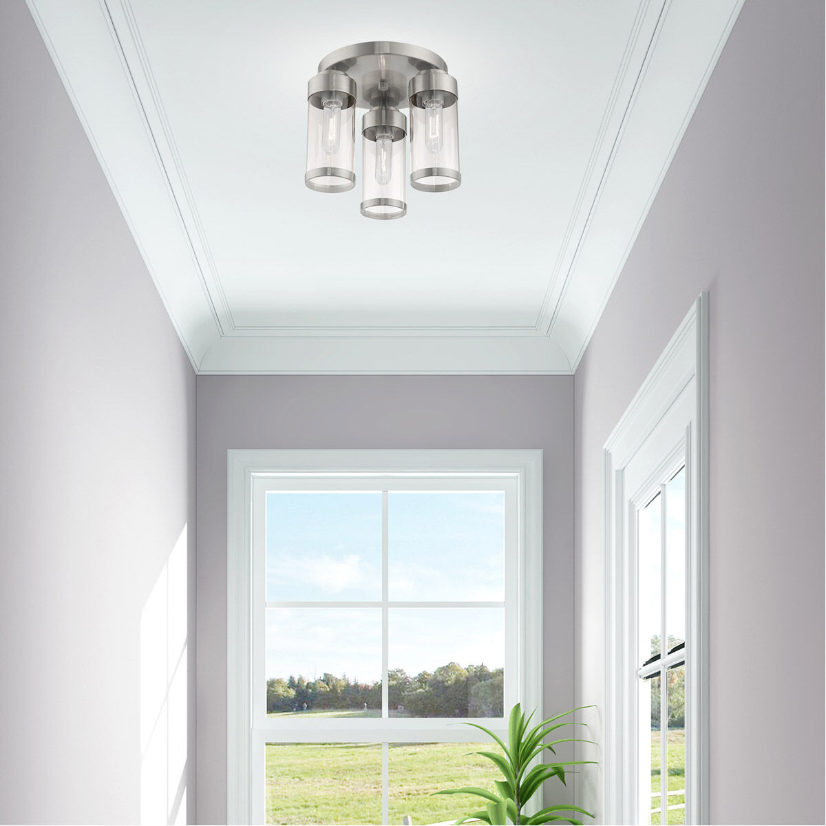 Hillcrest 3 Light 12 inch Brushed Nickel Semi-Flush Mount Ceiling Light