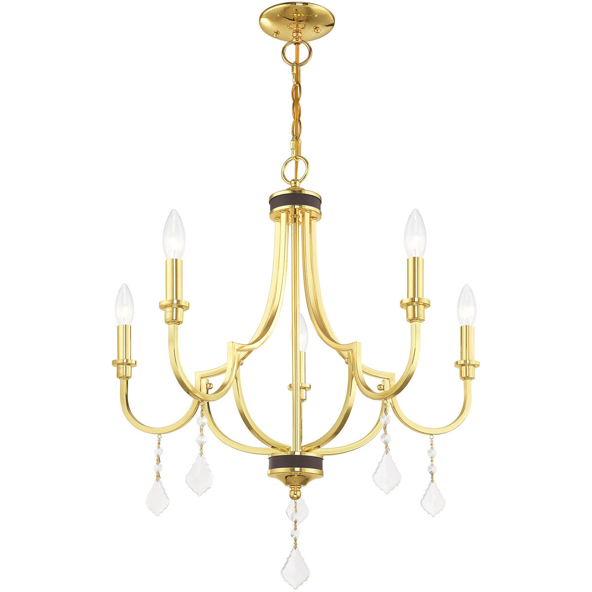Glendale 5 Light 24.5 inch Polished Brass Chandelier Ceiling Light