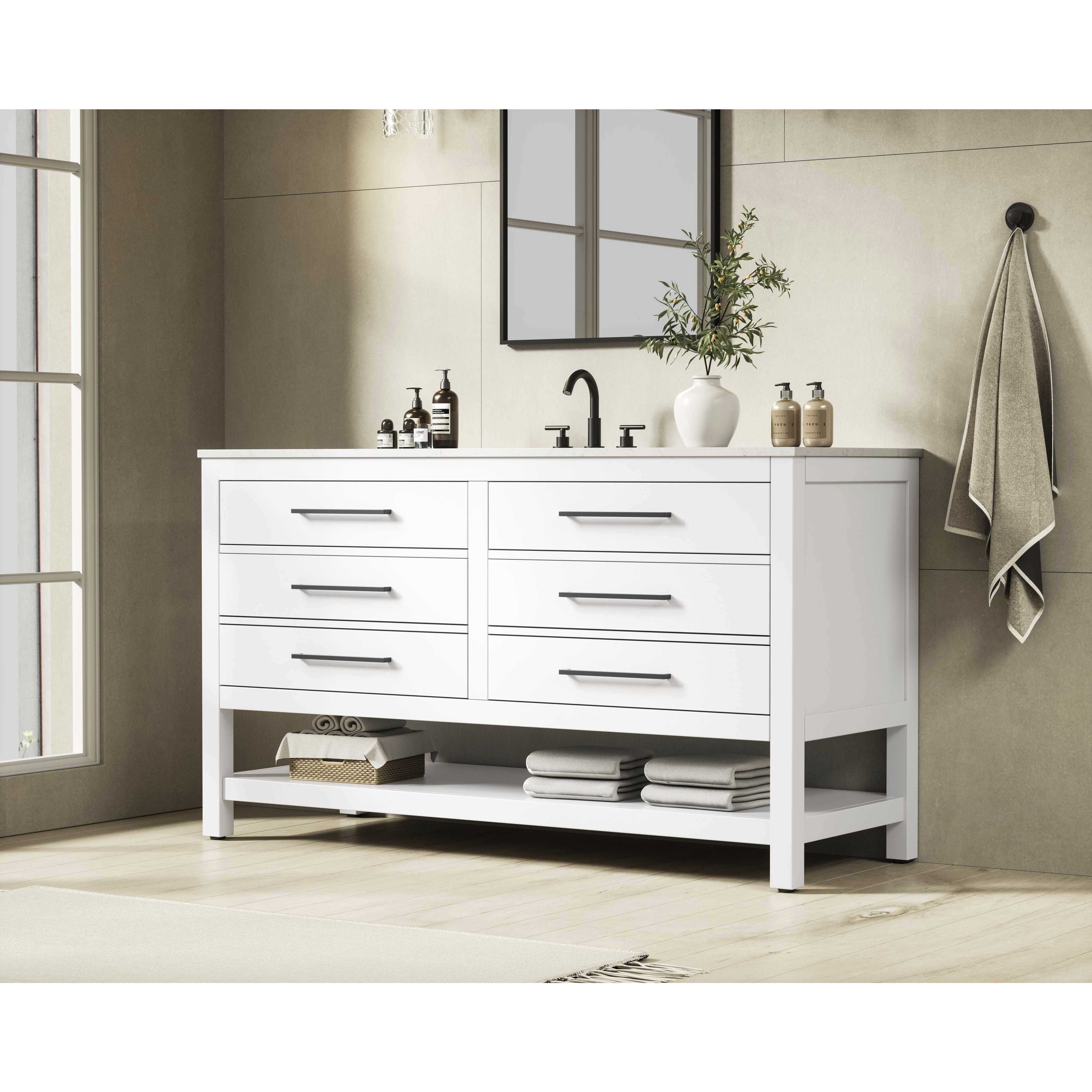 Karson 60 X 34 inch White Bathroom Vanity Cabinet