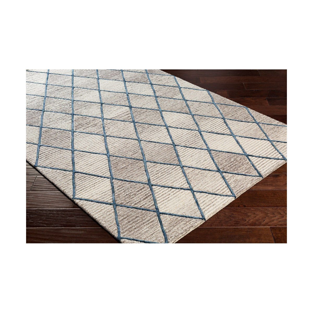 Eaton 108 X 72 inch Taupe/Dark Brown/Light Beige/Ink Blue Handmade Rug in 6 x 9, Rectangle