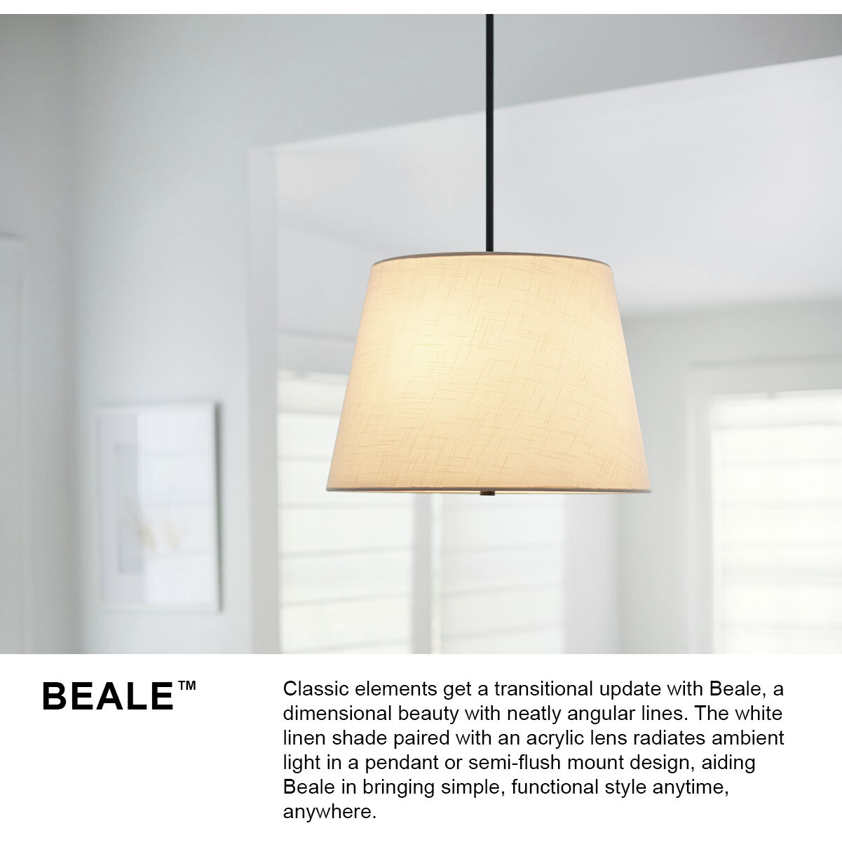Beale LED 20 inch Black Pendant Ceiling Light, Semi-Flush Mount