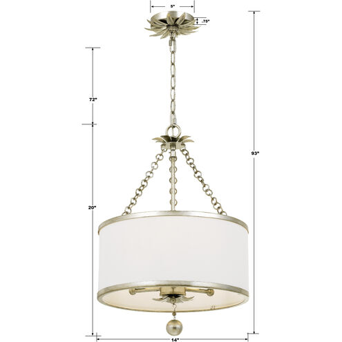 Broche 3 Light 14 inch Antique Silver Mini Chandelier Ceiling Light