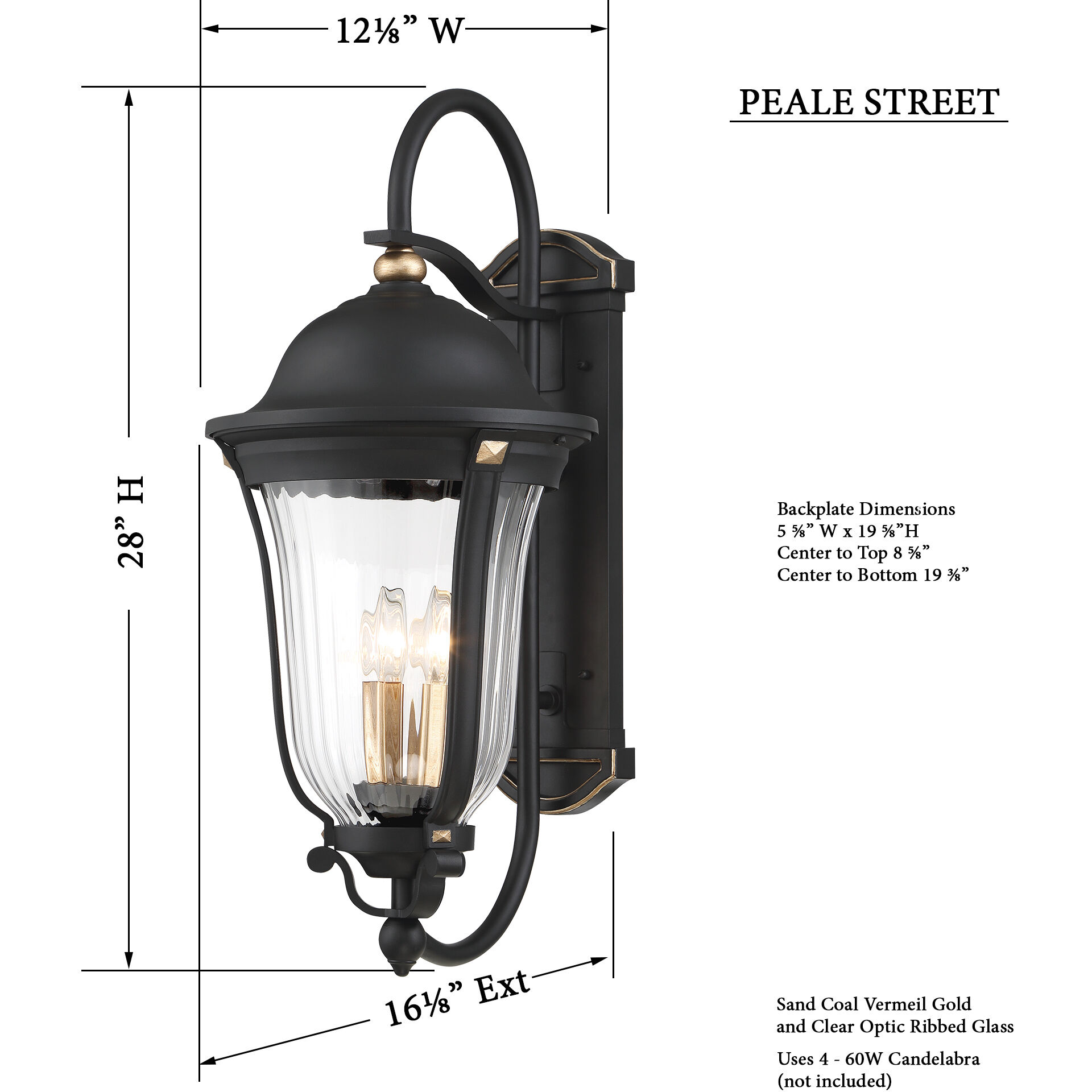 Peale Street 4 Light 28 inch Sand Coal And Vermeil Gold Outdoor Wall Mount, Great Outdoors