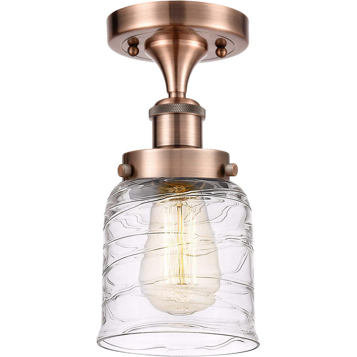 Ballston Bell LED 5 inch Antique Copper Semi-Flush Mount Ceiling Light in Clear with Cage