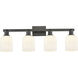 Downtown Urban Bridal Veil 4 Light 32 inch Matte Black Bath Vanity Light Wall Light in Gloss White Glass