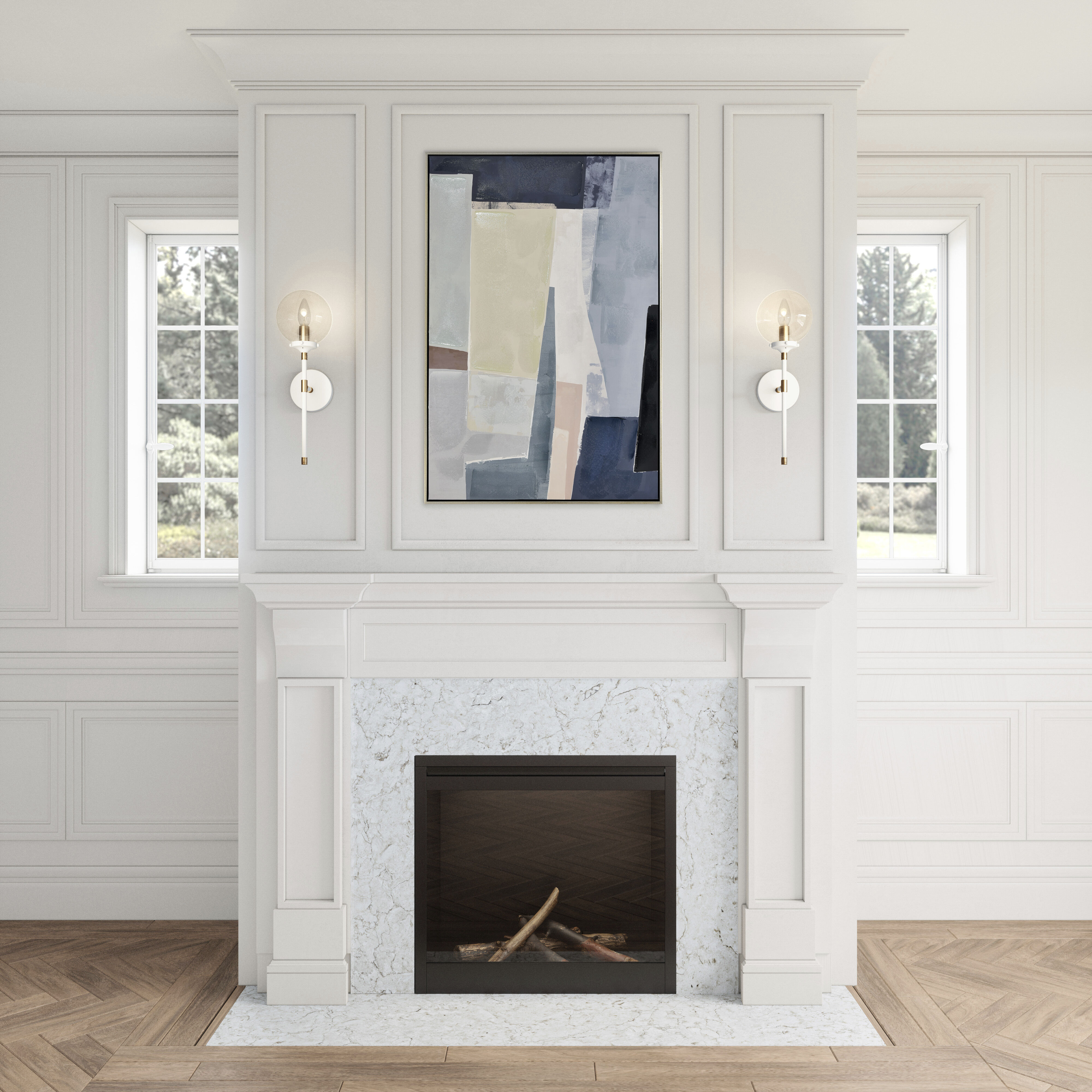 Boudreaux Sconce Wall Light in Matte White with Satin Brass