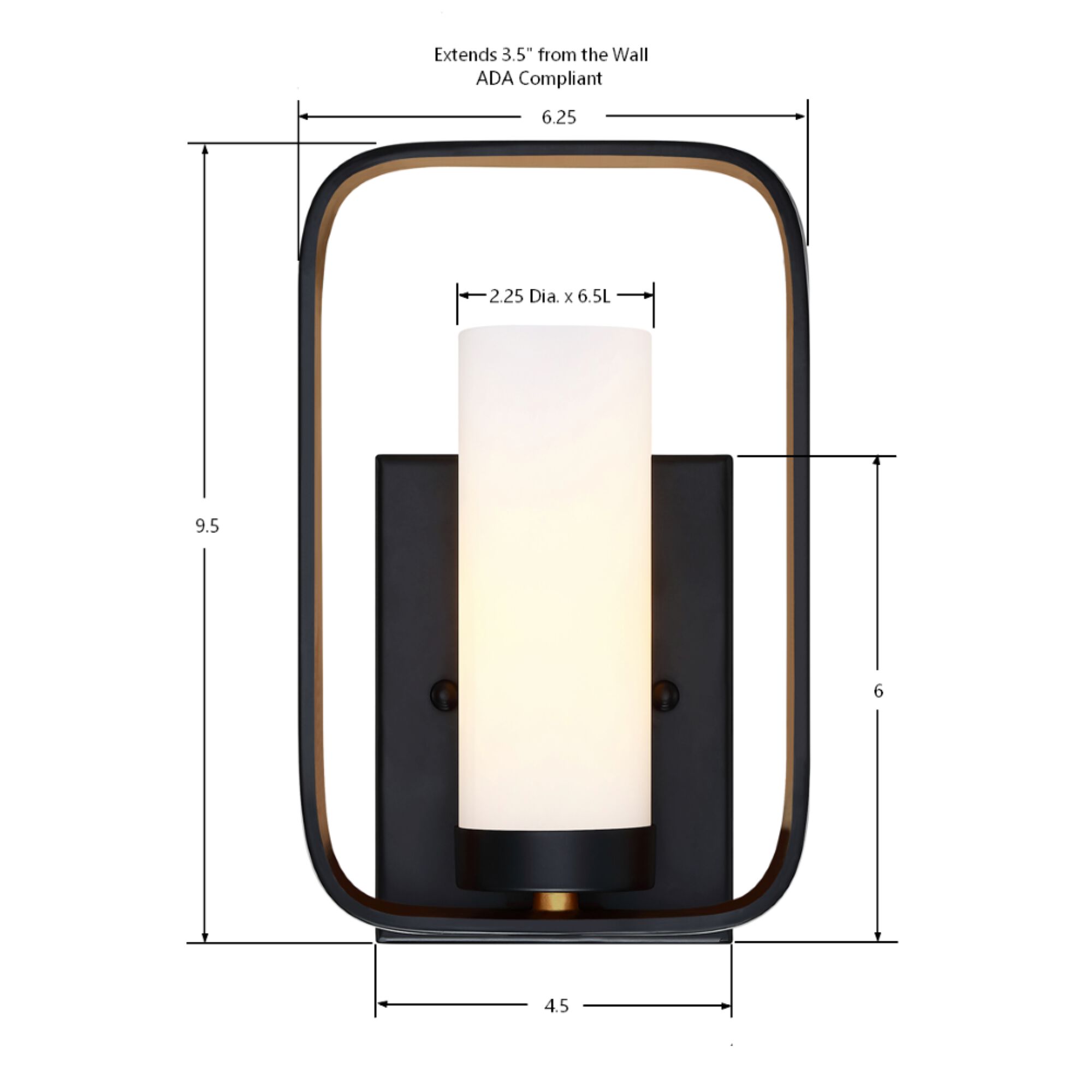Kineo 1 Light 6 inch Black/Gold ADA Wall Sconce Wall Light