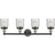 Bell 4 Light 33.5 inch Black Antique Brass Bath Vanity Light Wall Light in Seedy Glass, Small