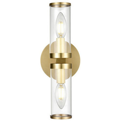 Revolve 2 Light 12.59 inch Clear Glass and Natural Brass Bath Vanity Wall Light