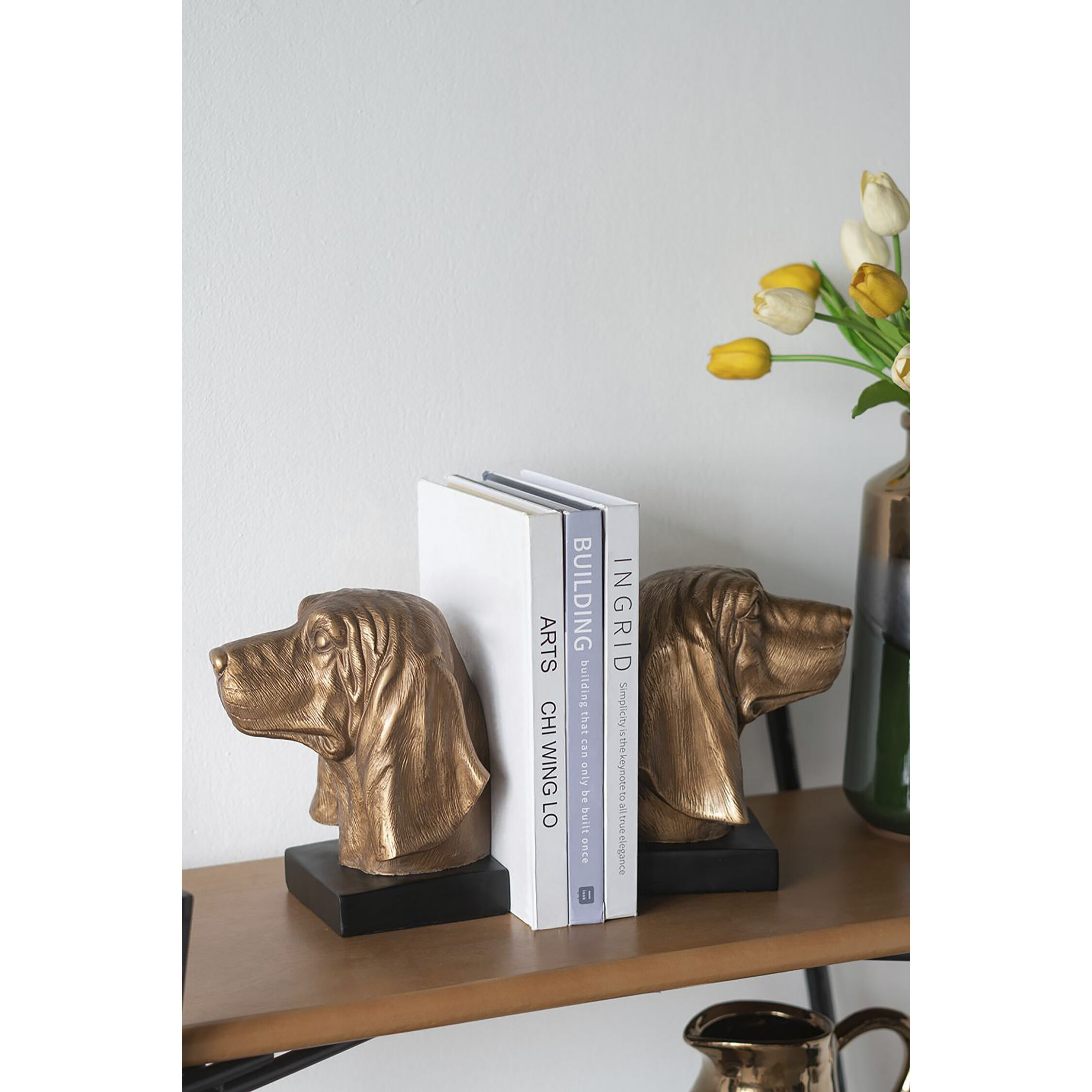Basset Hound 7 X 5.9 inch Bronze and Black Bookends