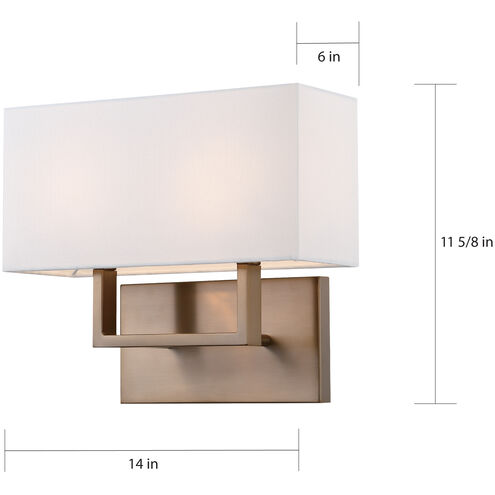 Tribeca 2 Light 14 inch Burnished Brass and White Vanity Light Wall Light