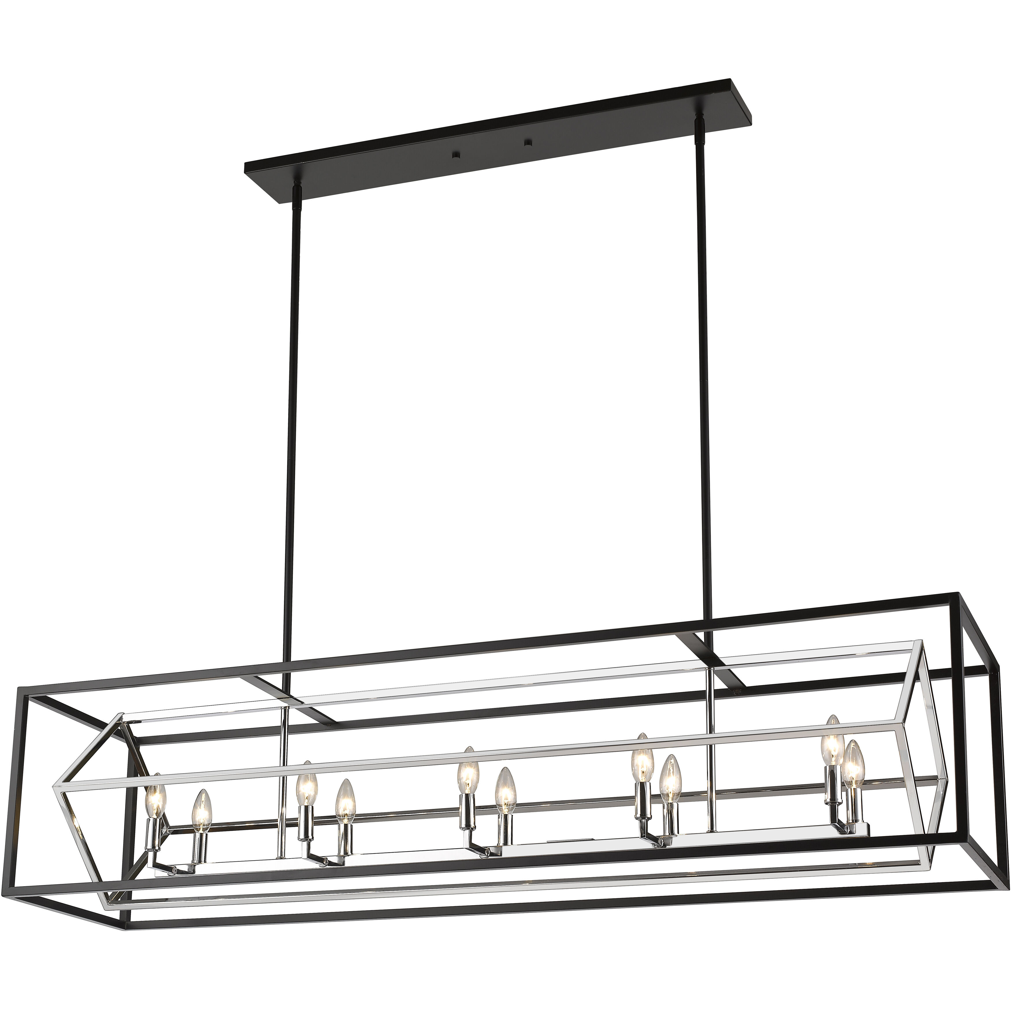 Euclid 10 Light 56 inch Chrome and Matte Black Linear Chandelier Ceiling Light