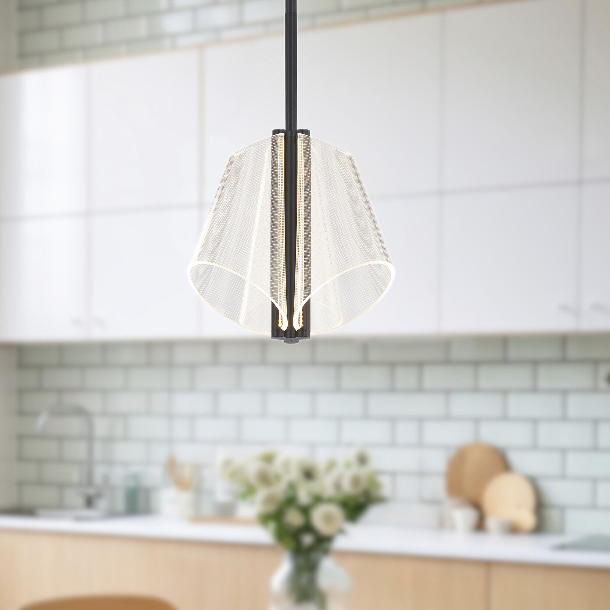 Mulberry Pendant Ceiling Light in Black and Light Guide
