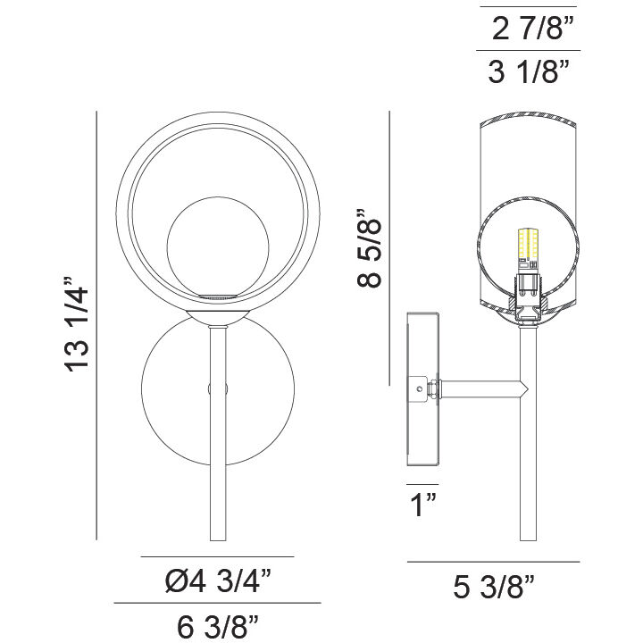 Delcia Wall Sconce Wall Light in Black and Smoke