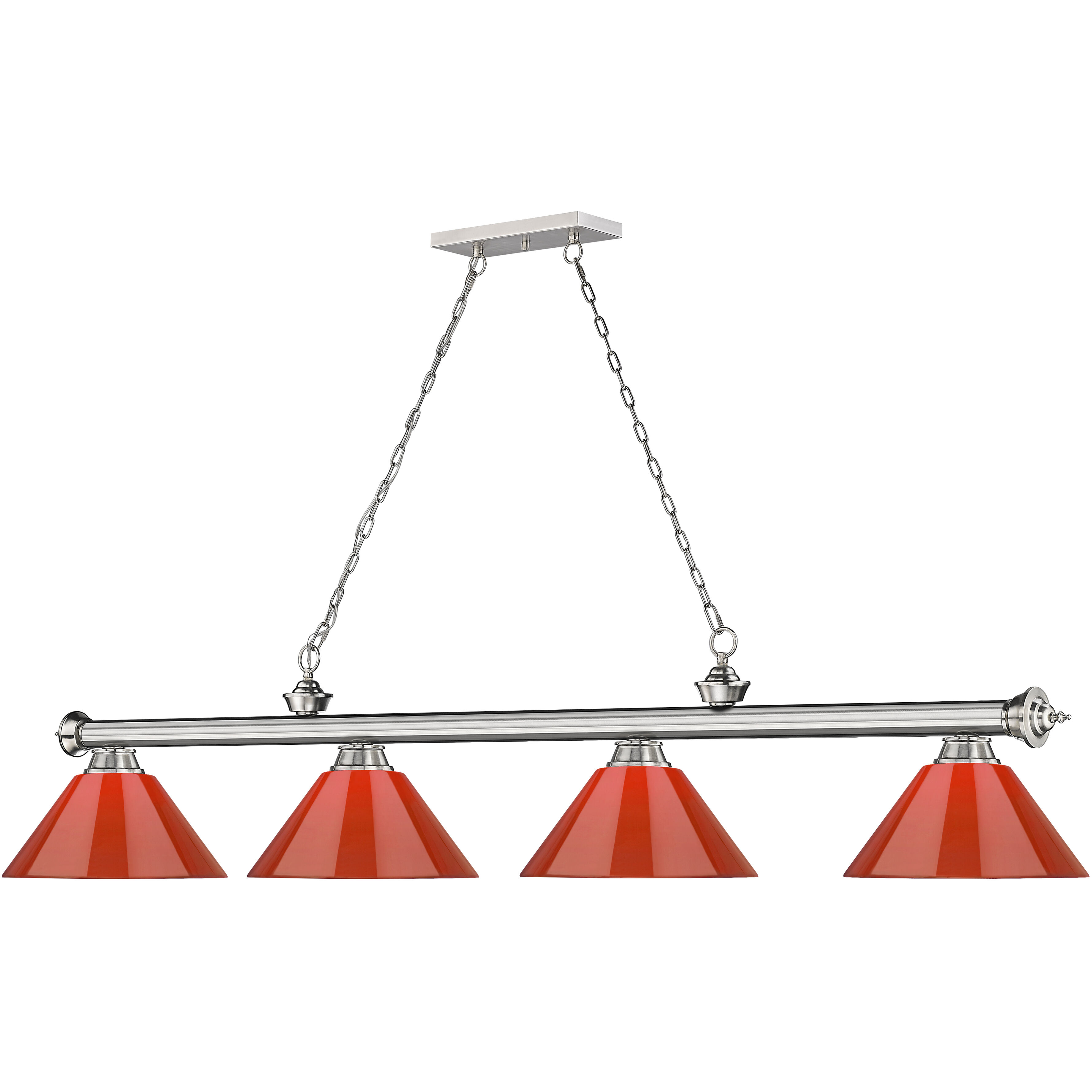 Cordon 4 Light 81.25 inch Brushed Nickel Billiard Ceiling Light in Red Plastic