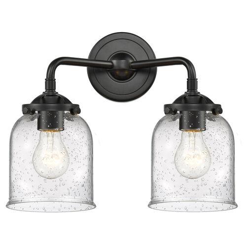 Nouveau Small Bell 2 Light 13 inch Oil Rubbed Bronze Bath Vanity Light Wall Light in Seedy Glass, Nouveau