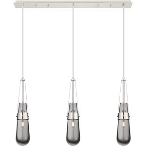 Milan 3 Light 36.13 inch Polished Nickel Linear Pendant Ceiling Light in Light Smoke Glass